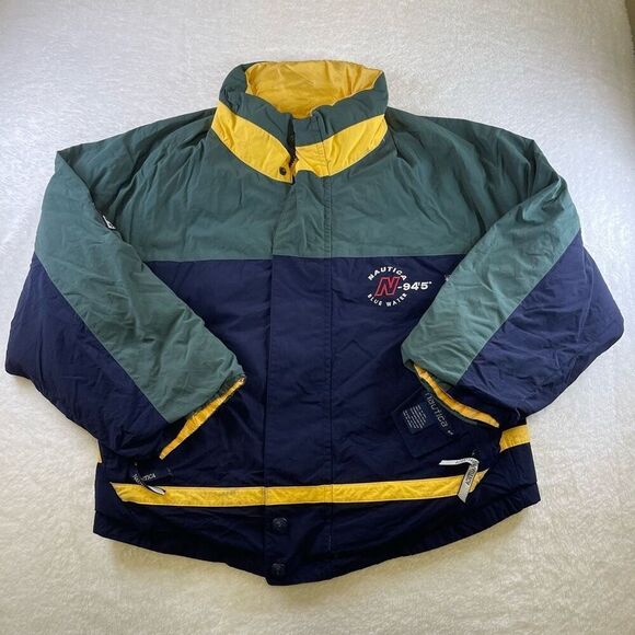 Vintage 1990's Nautica Blue Water Challenge Reversible Zip Up Rain Jacket Sz M - Picture 1 of 15
